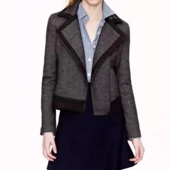 J. Crew Black and Grey Wool Moto Jacket - Picture 3 of 9